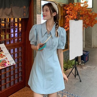 Yuewen Váy Hồng Hàn Quốc Nữ Sinh Tính Khí Ôm Hơn Nhìn Tay Phồng Váy polo Nhỏ Nữ Hợp Thời Trang