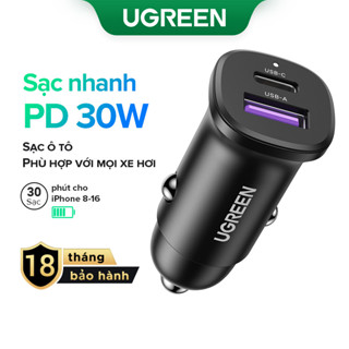 Tẩu sạc UGREEN USB-C USB-A sạc nhanh ô tô hai cổng 48W thích hợp cho Xiaomi 12/ Samsung S20 S21/ iP12 13 14 15Pro Max