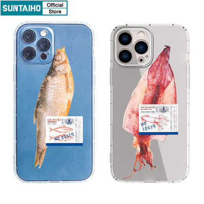 Suntaiho Ngộ nghĩnh Vỏ Độc Đáo Họa Tiết Mực Cá Ốp Điện Thoại Cho Iphone 11 12 13 14 15 16 Pro Max IP 7 8 Plus Iphon X Xs XR Xs Max TPU Mềm Cao Cấp Chống Sốc Ốp Lưng
