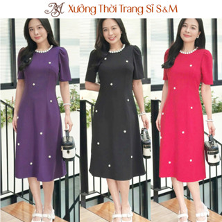 Đầm suông dự tiệc trung niên tặng mẹ đính cườm sang trọng S&M - GR0344 (Hình thật shop tự chụp và tự quay video)