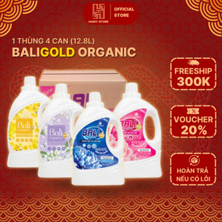 Nước Giặt Xả Bali Gold Organic 3.2 Lít (1 thùng 4 can) Hương Thơm Dịu Nhẹ, Đậm Đặc, Lưu Hương Lâu công nghệ Hàn Quốc