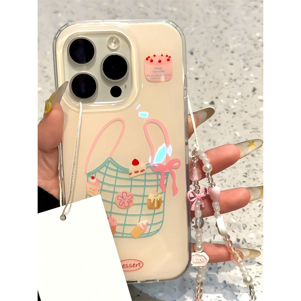 Túi mua sắm bánh thạch sang trọng Vỏ điện thoại cho iPhone16 15 14 13 Pro Max Bảo vệ Camera chống số