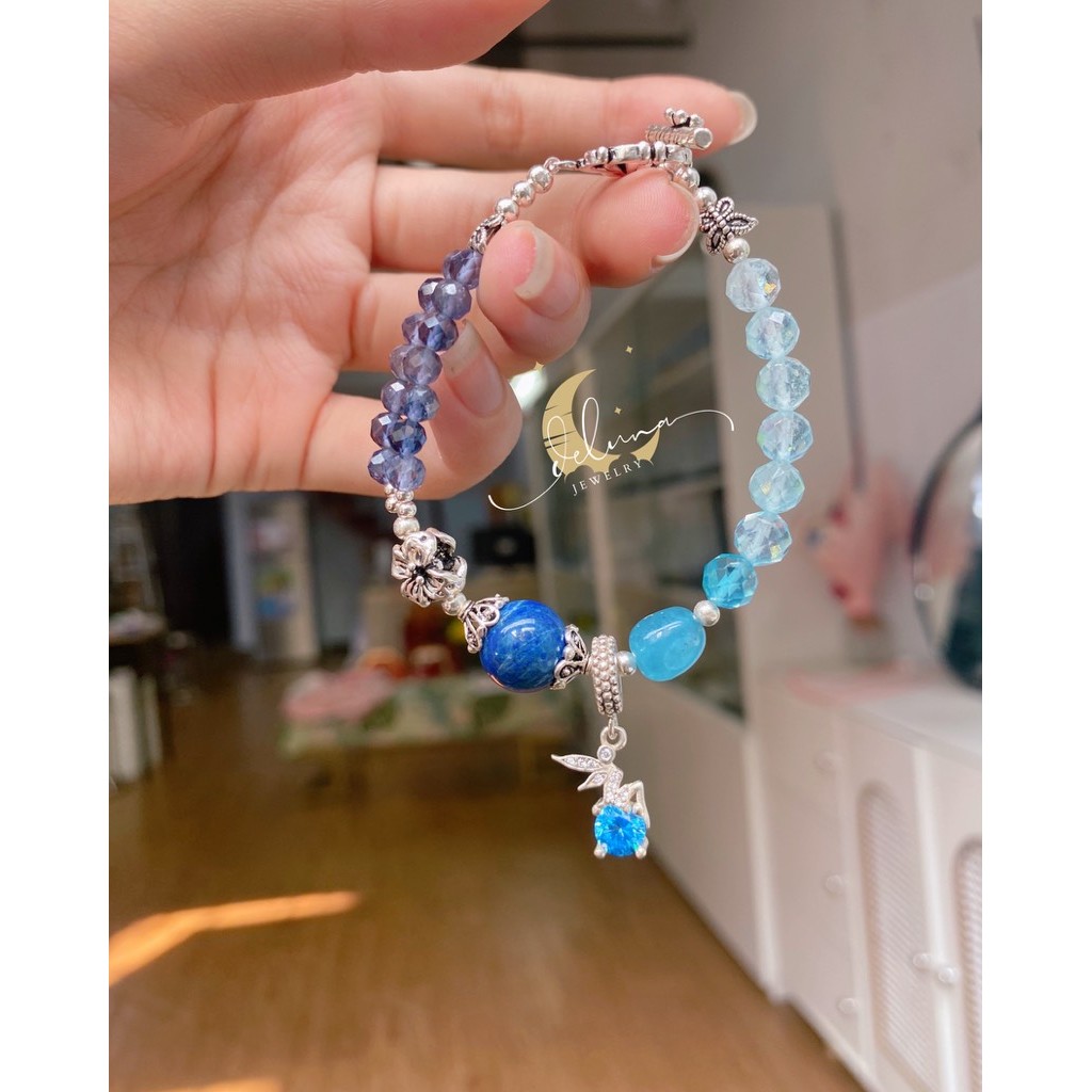 Vòng Tay Aquamarine Phối Iolite Độc Lạ De Luna