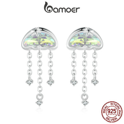 Bamoer 925 Sterling Sliver Bông Tai Iridescent Thạch Thiết Kế Trang Sức Quà Tặng Cho Nữ