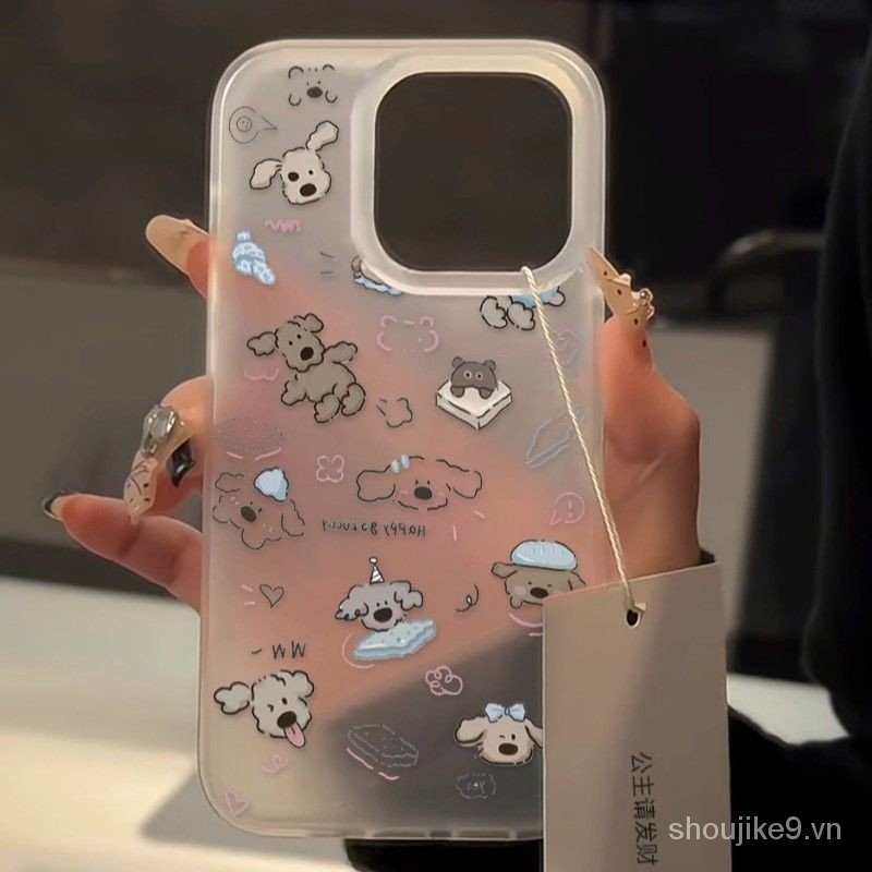 Play Puppy Apple 14Plus Ốp Điện Thoại iPhone15 Matte 11 Trắng Trong Suốt 13promax Chống Sốc 12 Mềm 7