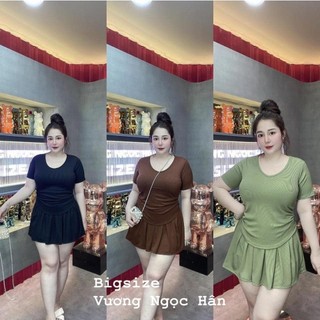 60-90kg set áo cổ tim nhấn eo chân váy ngắn bigsize vương ngọc hân