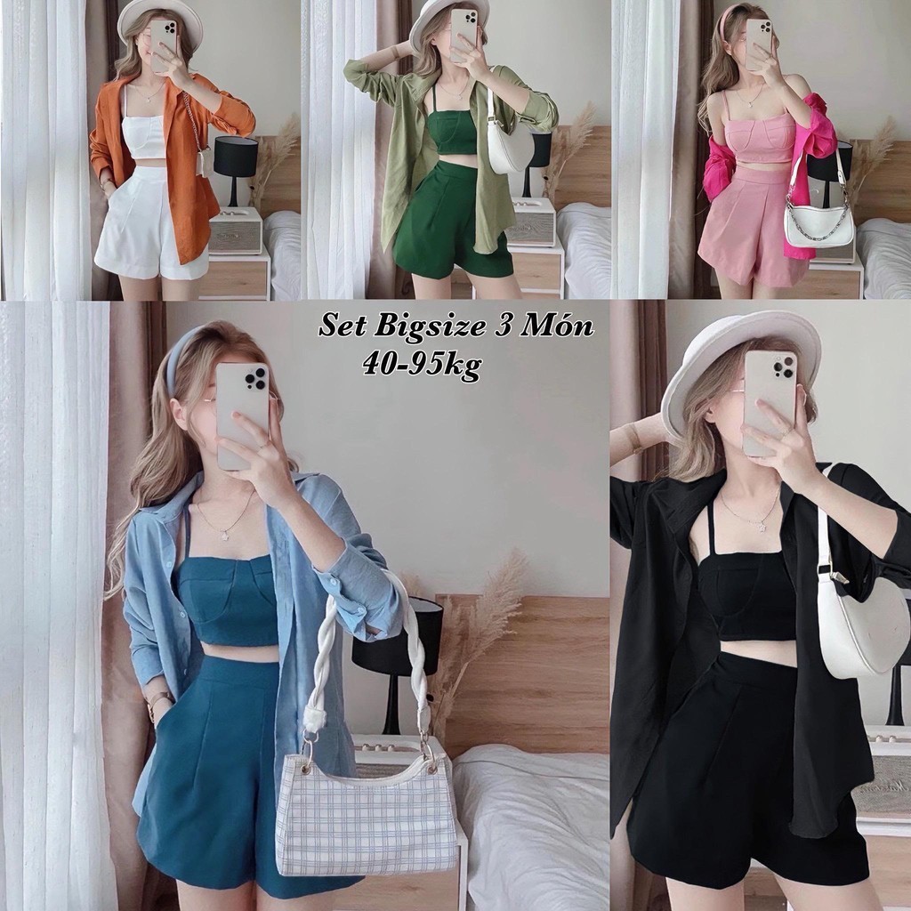 Set Bộ 3 Món (Lụa Chéo Thái + Lụa Mềm Áo Sơ Mi Cao Cấp) Đi Biển Hot Hit Diện Hè Có Bigsize Xinh Xắn Giá Rẻ 40-95kg 2219 | BigBuy360 - bigbuy360.vn