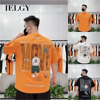 IELGY Áo thun Cotton in hình Nhân vật hoạt hình nam Loose Top