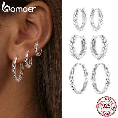 Bamoer 925 Sterling Sliver Vòng Bông Tai Xoắn Trang Sức Quà Tặng Cho Nữ