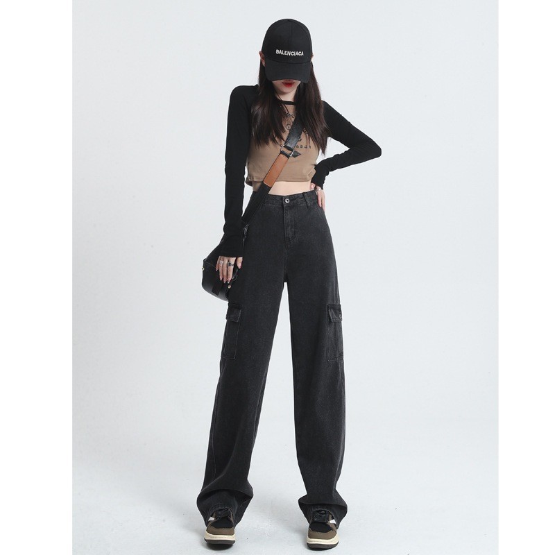 Quần Jean Nữ Túi Hộp Ống Suông Cạp Cao Chất Jean Demin Dày Dặn Phối Túi 2 Bên Phong Cách Hip Hop | BigBuy360 - bigbuy360.vn