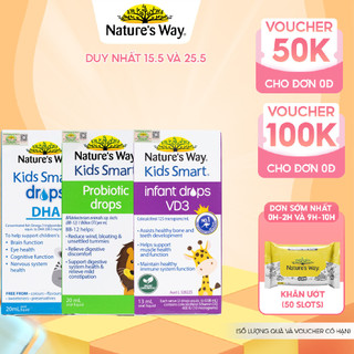 Combo 3 Siro Uống Nature's Way Kids Smart Drops, Infant Drops Bổ Sung Vitamin, Phát Triển Não Bộ Cho Bé 20ml/h