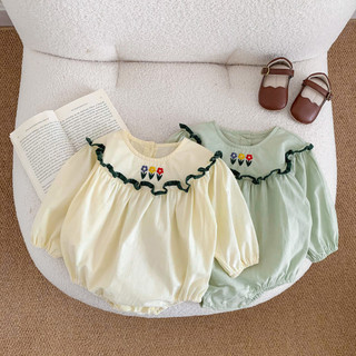 2024 Phong Cách Mới Cho Bé Jumpsuit ins Mùa Xuân Phong Cách Mới Trẻ Em Phong Cách Phương Tây Cho Bé Onesie Bé Gái Cổ Tròn Ren Quần Áo Công Chúa Quần Áo Cho Bé