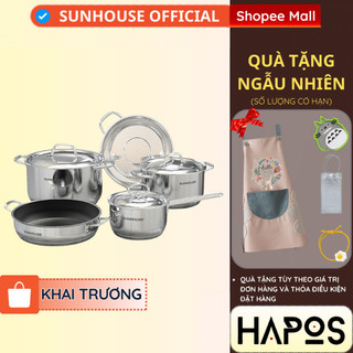 Bộ nồi chảo inox 5 đáy, 5 món sunhouse shg995 - hàng chính hãng - hapos sunhouse