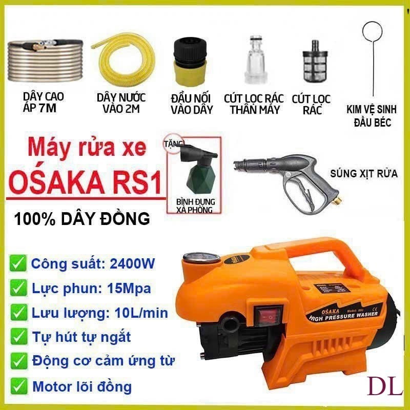 MÁY RỬA XE MINI OSAKA RS1 2400 dây đồng 100% mẫu mới . SHOP SỈ LẺ MÁY MÓC