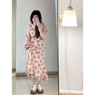 Hai Bộ phối của nữ kiểu Pháp , họa tiết Hoa Đầm Nhẹ Nhàng Drawstring cho nữ, dịu dàng lạ mắt