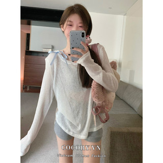 Cocorygirl Quần áo nữ Hàn Quốc Áo thun dài tay có khả năng chống nắng rộng và mỏng mùa hè