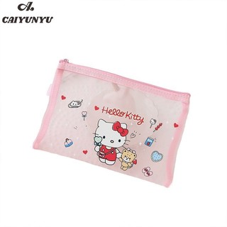Caiyu Hoạt Hình Mới Lưới Dây Kéo Túi Sinh Viên Đơn Giản Túi Bảo Quản Dễ Thương Trong Suốt Túi Văn Phòng Phẩm Bút Chì