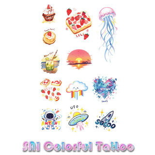 Miếng dán hình xăm tạm thời SAI COLORFUL TATTOO 18CM×11CM chống thấm nước Cánh tay  Cổ tay  Cổ chân  Xương đòn Đáng yêu  Thiếu nữ  Công chúa  Lãng mạn  Gợi cảm  Nữ thần Bánh ngọt  Dâu tây  Tên lửa  Phi thuyền  Vũ trụ  Mặt trời mọc  Hoàng hôn 091