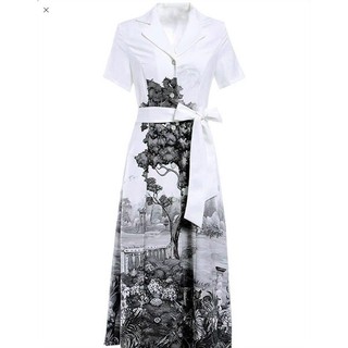 A25-XEC0P vintage dress hoạ tiết đen