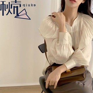 Yuewen Slimer Nhìn Tính Khí Xù Xếp Ly Áo Sơ Mi Nữ Xuân Thu Top