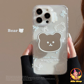 Ins Blue Bow Gương Gấu Giá Đỡ Ốp lưng IPhone 11 15 14 Pro MAX 12 13 Promax 15plus XS MAX XR 7 8 Plus Ốp Lưng TPU Mềm Chống Sốc