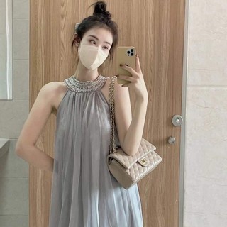 Váy Liền Cổ Trang Phục Nữ Mẫu Mới Phong Cách Hàn Quốc Đính Hạt Công Nghiệp Nặng Nhập Khẩu 
