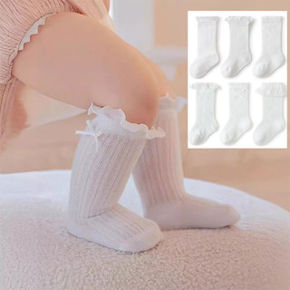 3 Đôi / Túi Ren Dễ Thương Cho Bé Tất Dài Màu Trắng Nguyên Chất Thoáng Khí Lưới Bé Gái Tập Đi Tất Bê Mùa Hè Thoải Mái Cotton Bé Gái Tất