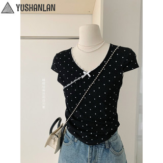 72166 Áo thun ngắn tay chấm bi chấm bi cổ chữ v mỏng hơn