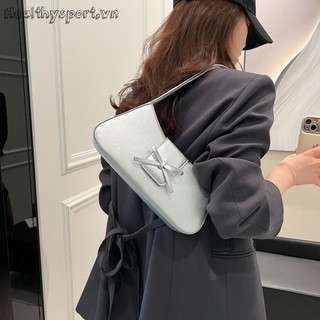 Túi đeo nách nữ có nơ da PU màu trơn Túi hẹn hò nữ (Bạc)