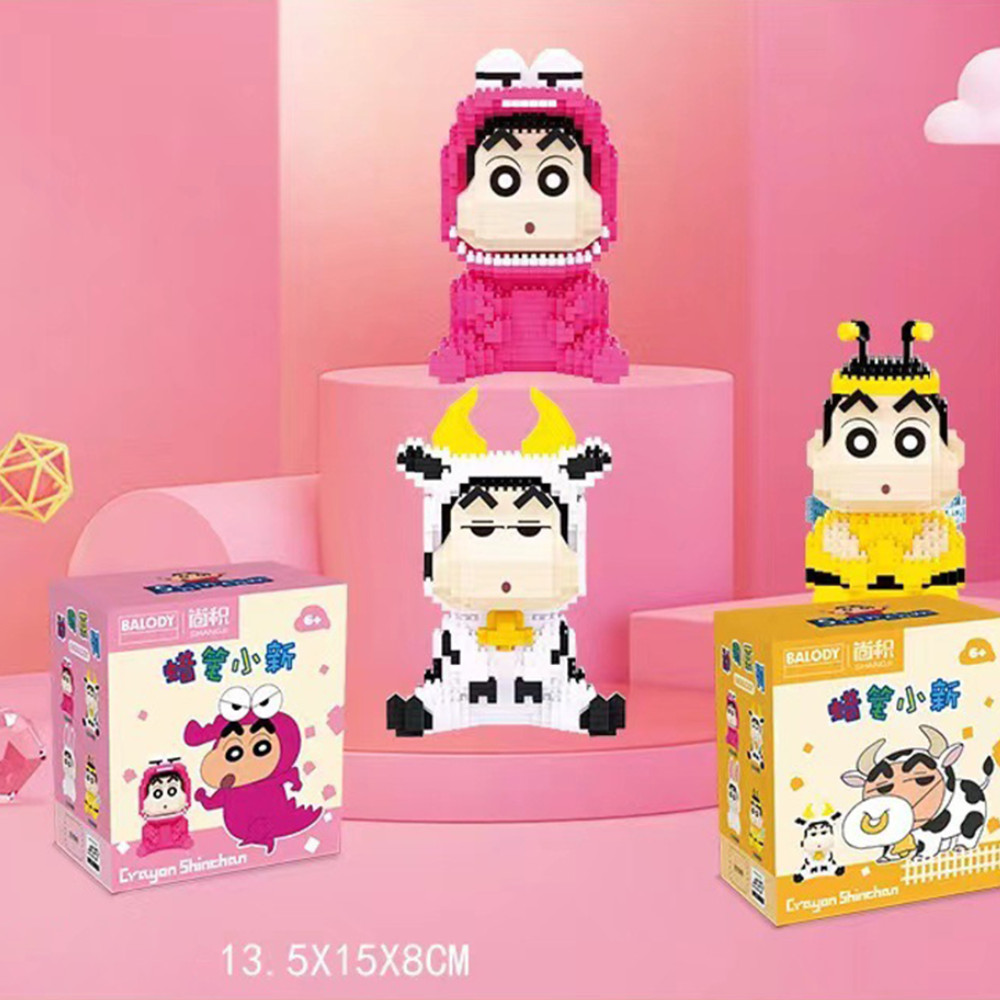 Hoạt Hình Crayon Shin-Chan Micro Hạt Lắp Ráp Khối Đồ Chơi Cá Sấu Dễ Thương Shin Chan Mô Hình Cổ Điển