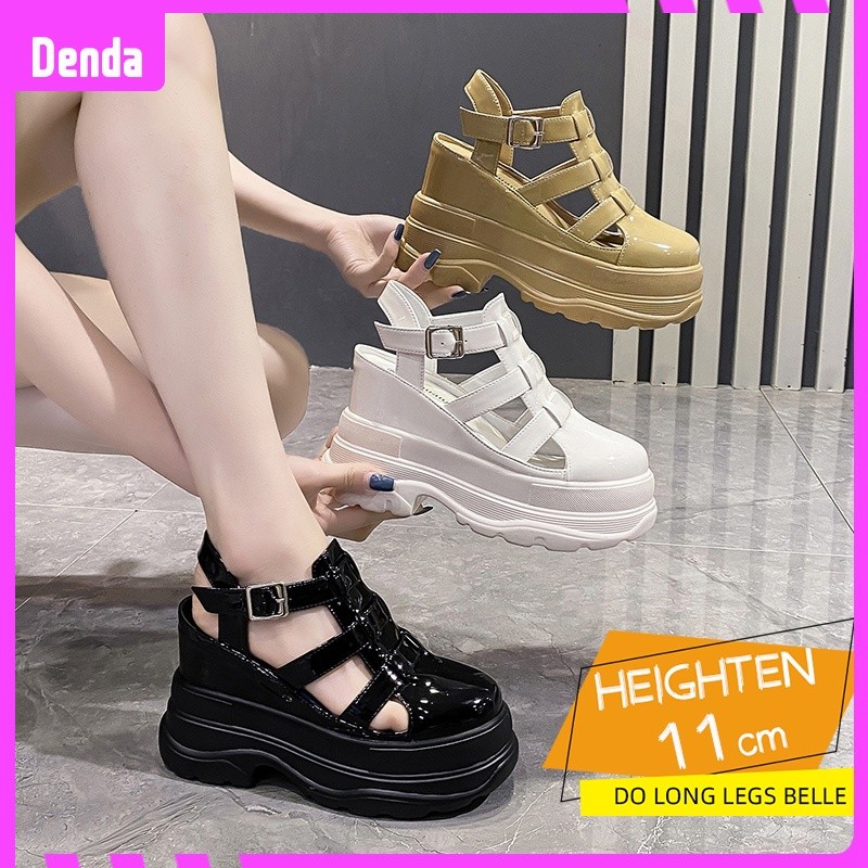 JI9 Đế Dày Xăng đan Nữ Hàn Quốc 2023 Rỗng Baotou La Mã Đế Bằng Sandal Nữ