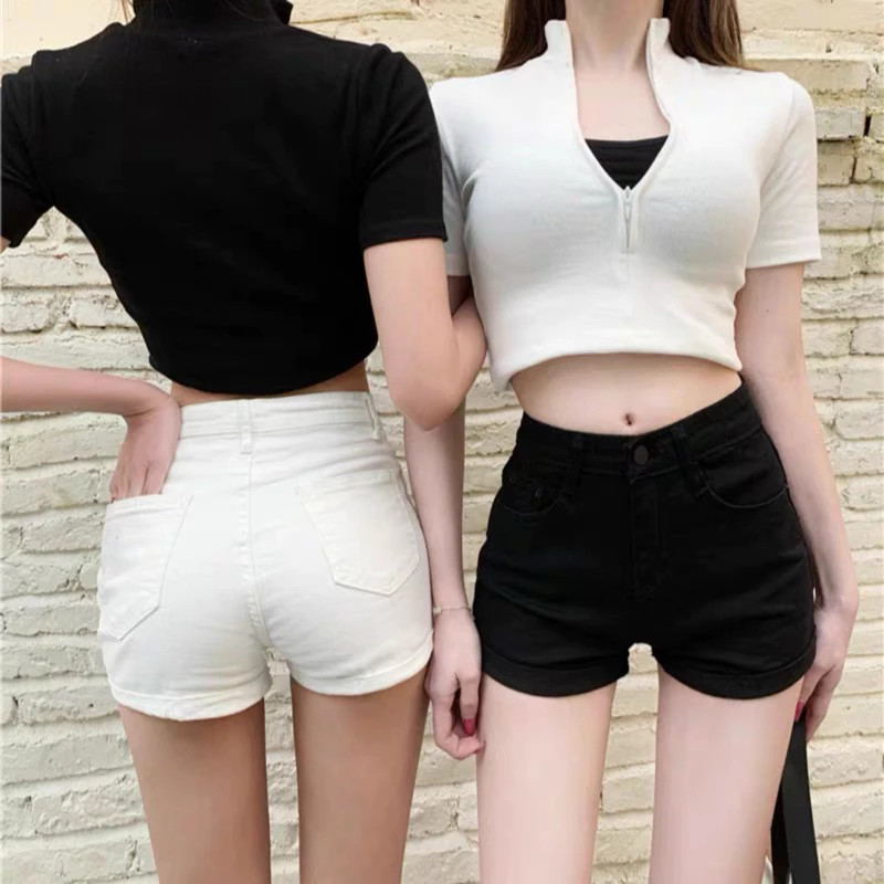 Quần short nữ phong cách mới hot girl sexy quần short denim nữ cơ bản co giãn cạp cao quần short nữ | BigBuy360 - bigbuy360.vn