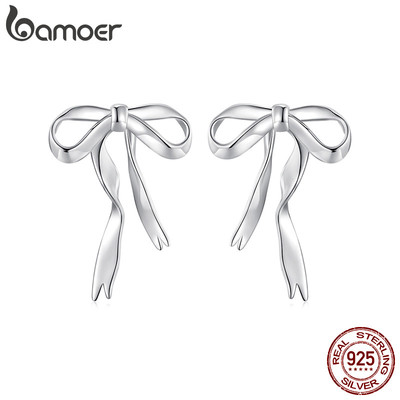 Bamoer Bạc 925 Bông Tai Ruy Băng Thiết Kế Nơ Trang Sức Quà Tặng Cho Nữ