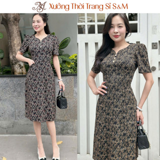 Đầm suông A hoạ tiết trung niên tặng mẹ, cổ tim đính nút có túi - GR0345 (Hình thật shop tự chụp và quay video)