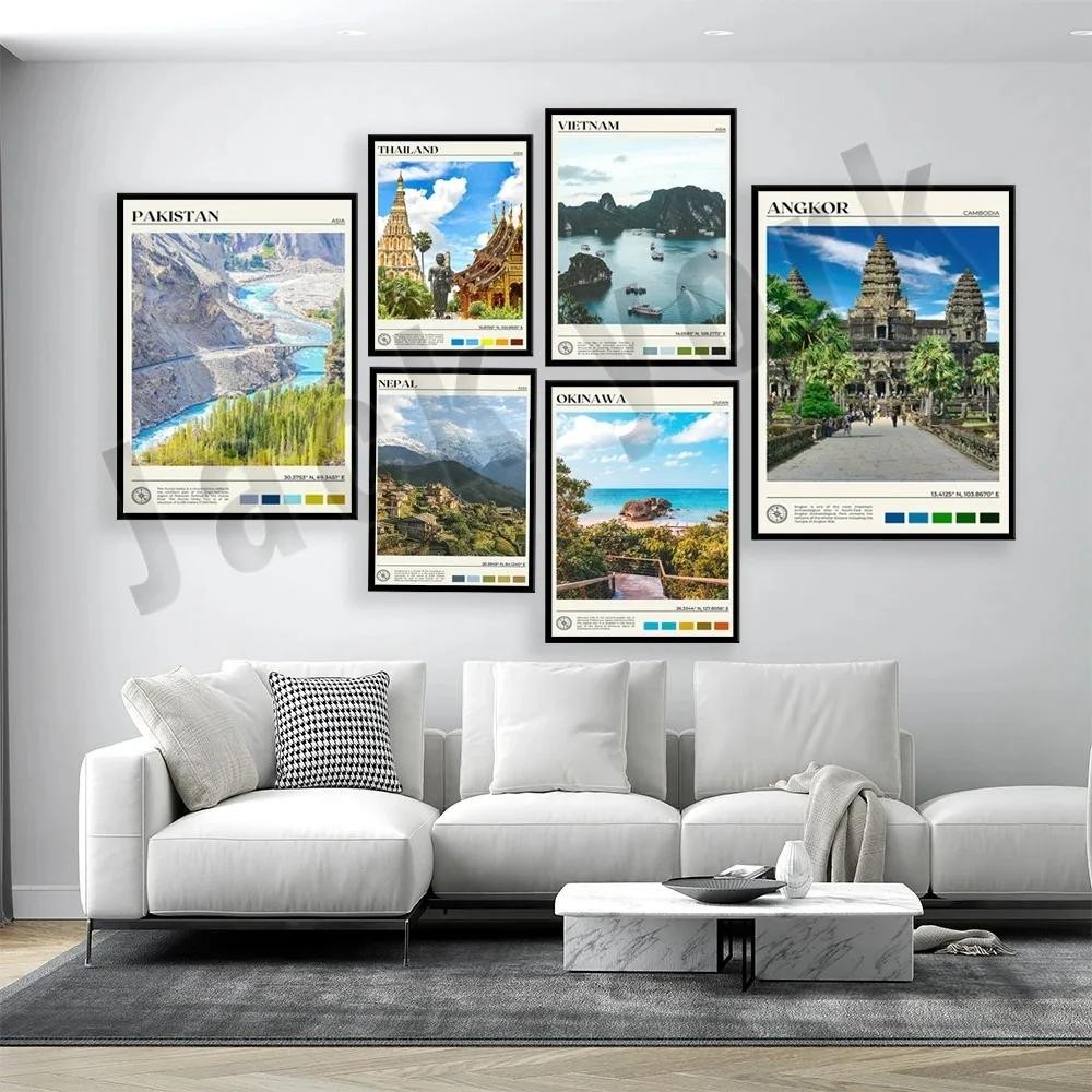 Poster Du Lịch Châu Á Kuala Lumpur Islamabad Okinawa Campuchia Bali Hạ Long Nepal Ấn Độ Nghệ Thuật T