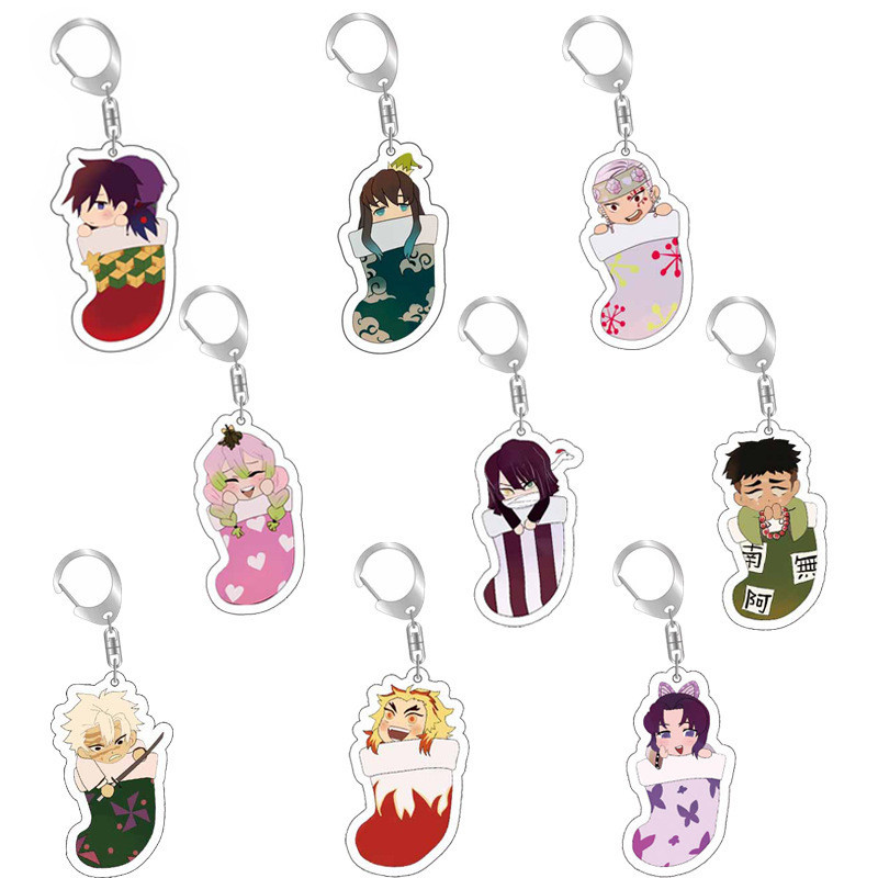 Móc khóa phong cách tất Demon Slayer Anime Tanjiro, móc khóa trong suốt