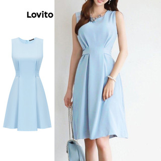 Đầm Lovito buộc dây phía sau xếp ly màu trơn phong cách thường ngày cho nữ L83ED215
