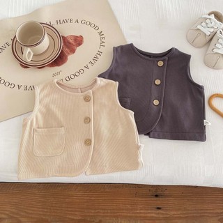2024 Phong Cách Mới Áo Vest Bé Trẻ Em Màu Trơn Áo Vest Đơn Nam Nữ Mùa Xuân Thu Cardigan Mềm Mại Thoải Mái All-Ma