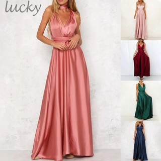 Váy nữ Váy Maxi cạp cao trang trọng buổi tối không tay Satin