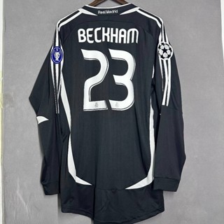  06 07 Real Madrid Jersey Sân Khách ZIDANE RAUL RONALDO BECKHAM Cổ Điển Vintage Retro Đen Áo Sơ Mi Thể Thao Dài Tay 
