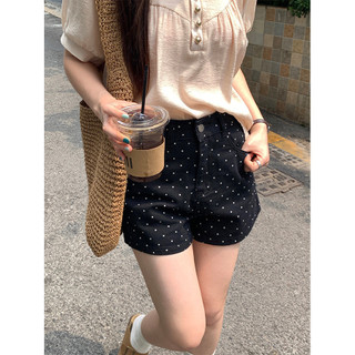 Quần short denim dành cho nữ thời trang quần ngắn lưng cao cho nữ quần short chấm bi 24SS420