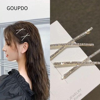  GOUPDO 1 Kẹp Tóc Pha Lê Chữ Thập Kẹp Tóc Bling Kim Cương Giả Cô Gái Thời Trang Cô Dâu Mũ Barrettes 