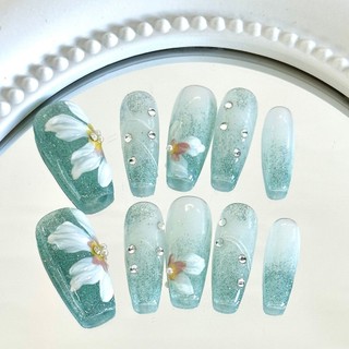 Handmade Mặc Phong Cách Quốc Gia Mới Phong Cách Trung Hoa Cổ Tranh Vẽ Tay Hoa Dính Pha Lê Cao Cấp Cảm Giác Thoáng Mát Tính Khí Đầu Móng Tay Trắng
