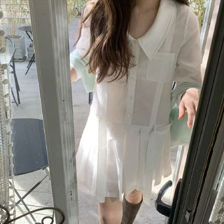 Bây giờ H 2024 Mùa Xuân Phong Cách Mới Hàn Quốc Dongdaemun th * Thanh * Lưới Tính Khí Ve Áo Sơ Mi Xếp Ly Đầm Nữ