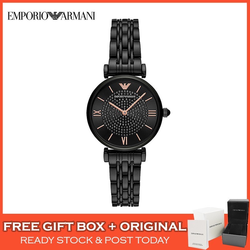 [Bản gốc] Đồng hồ nữ Emporio Armani Retro Gianni T-Bar Retro màu đen Jam Tangan Wanita Perempuan AR11245