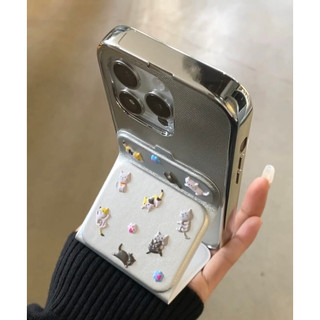 Vỏ điện thoại có thể gập lại mạ điện sang trọng DIY Phim hoạt hình dán cho iPhone15 14 13 12 11 Pro Max Vỏ camera chống sốc Vỏ sau cứng được bảo vệ hoàn toàn