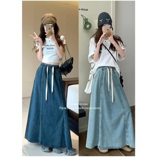 Váy Denim lưng co giãn Váy chữ A dài vừa phải