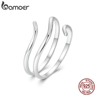 Bamoer 925 Sterling Sliver Mở Nhẫn Nhiều Lớp Đơn Giản Trang Sức Thời Trang Quà Tặng Cho Nữ