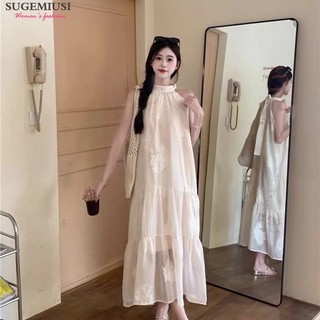 Sugemiusi Pháp Retro Mơ Thiết Kế Thêu Dây Đầm Không Tay quây Siêu Cổ Tích Viền Lớn Phong Cách Ngày Lễ Váy Dài