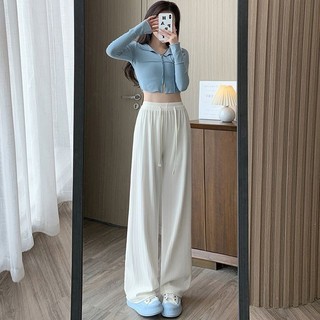 Yuewen Ice Silk Quần Ống Rộng Nữ Mỏng Phong Cách Drape Thường Thoáng Mát Nẹp Quần Thẳng